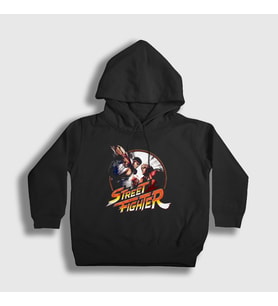 Presmono Unisex Çocuk Siyah Ryu Vs Ken Street Fighter Kapüşonlu Sweatshirt 411268tt