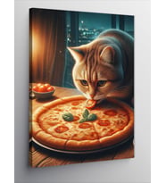 Kanvas Tablo Pizza Yiyen Kedi