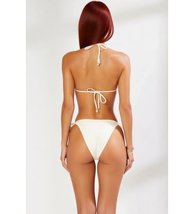 Kadın Bikini Takımı Üçgen Kaplı Balensiz Düşük Bel Brazilian Kesim Bağlamalı Örme Dokuma Raşel Plaj