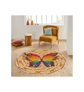 Eliana Home Baskılı, Yıkanabilir Kaymaz Taban Yuvarlak Halı LNA7062-SD331 120x120 cm (Kahverengi)