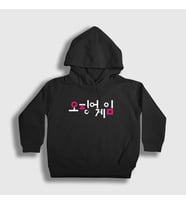 Presmono Unisex Çocuk Siyah Korean Logo Squid Game Kapüşonlu Sweatshirt 260922tt