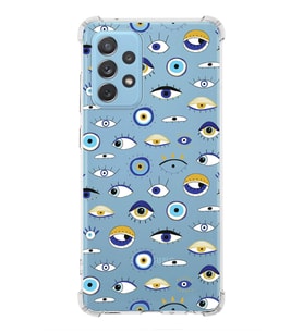 PrintiFy Samsung Galaxy A72 Uyumlu Nazar Boncuğu 2 Baskılı Şeffaf Köşe Korumalı Antişok Kılıf