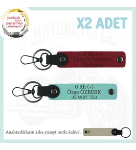 Çok Sevdiğine Özel Hediye İsim Plaka ve 0 Rh (+) Kan Grubu Yazılı 2li Anahtarlık, Kırmızı-Turkuaz-SK (Çok Renkli)