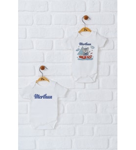 Pia Baby Premium %100 Pamuk İsme Özel Organik Baskılı İkili Set Çıtçıtlı Bebek Body Zıbın Modelleri 5084-17 (Ekru)