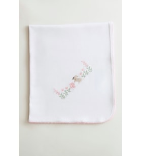 Pembe Tavşan Nakışlı Bebek Battaniyesi %100 Pamuk - 70x80 CM