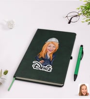 BK Gift Kişiye Özel Kadın Mühendis Karikatürlü Yeşil Termo Deri Defter Kalem Seti Model 1