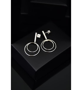 Papatya Silver 925 Ayar Gümüş Rodyum Çivili İçi İçe Halka Küpe