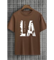 Unisex Los Angles Baskılı Tasarım Tshirt (Kahverengi)