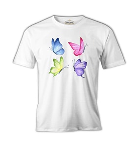 Renkli Kelebekler Beyaz Erkek Tshirt