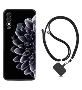 Tecno Spark 8T Kılıf Silikon Boyun Askılı İpli Desenli Silikon Çiçekler 1639