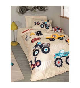 Cottonbox Junior Cars-Bej 1863 Tek Kişilik Nevresim Takımı