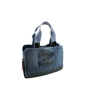 Biem Koyu Mavi-Kahve Denim Salaş-Retro Taş Trok Döşemeli Çok Gözlü Çanta