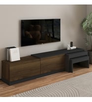 Nest TV Sehpası – Modern Tasarım,2 Kapaklı Depolama ve İkili Zigon Sehpa ile Fonksiyonel Mobilya (Antrasit - Ceviz)