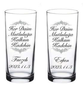 2 li isim ve Tarih Baskılı Rakı ve Meşrubat Bardağı