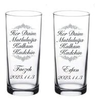 2 li isim ve Tarih Baskılı Rakı ve Meşrubat Bardağı