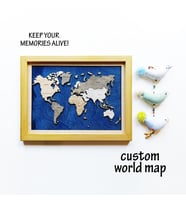 52x84cm Ahşap&Epoxy Tek Katman Dünya Haritası (Mavi Transparan Epoxy - Çam Çerçeve)