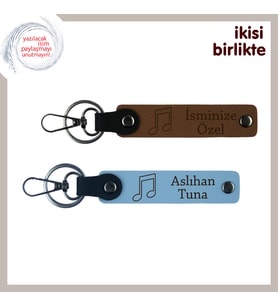Hayatın Ritmini Yansıtan Armağan, Notalı Yazılabilir Deri Anahtarlık Seti, Açık Kahve-Gök Mavi