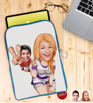 BK Gift Kişiye Özel Sevgililer Karikatürlü Taşınabilir Koruyucu Tablet Kılıfı & Organizer Çanta - Mavi-30