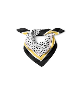 Minimal Benek Desenli Siyah Çerçeveli Saten Fular 48x48 cm – Modern Kare Bandana