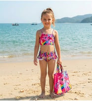 Cg Kids My Little Pony Baskılı Kız Çocuk Çantalı Fırfırlı Üçlü Bikini Takımı