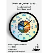 İsme Özel Gece ve Gündüz Çocuk Odası Duvar Saati Orta Boy 30 cm Siyah Camlı Sessiz