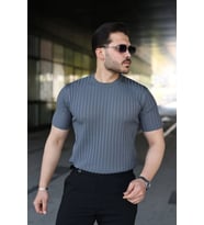 Erkek Fitilli Bisiklet Yaka Kısa Kollu Tişört