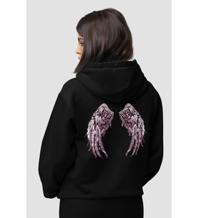 Minimalist Melek Kanadı Tasarım Hoodie, Pamuklu Kumaş, Şık ve Rahat Kapüşonlu Sweatshirt (Siyah)