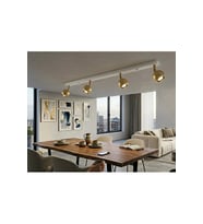 Dörtlü GU10 LED Spot Tavan Avize 100 cm Beyaz Gövde Eskitme Mat Altın Gold Kaplama Küre Başlık