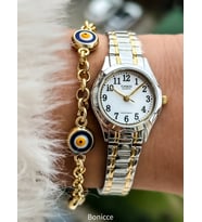 Casio Çelik Kordon,Gümüş/Sarı Renk, Küçük Kasa, Rakamlı Kadın Kol Saati+Bileklik