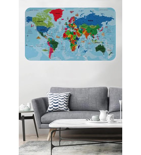Türkçe Eğitici Ülke Ve Başkent Okyanus Detaylı Atlası  Dünya Haritası Duvar Sticker -60x105-3866