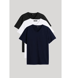 METALIC Erkek Çok Renkli T- Shirt Regular Fit Rahat Kesim V Yaka 3'lü Basic Tişört Paketi (Lacivert)