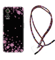 General Mobile GM 21 Pro GM 22 Pro Plus Kılıf Boyun Asklı Rasta Silikon Black flowers 1391