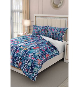 Çift Kişilik ( Lastikli Çarşaflı ) %100 Pamuk Saten Nevresim Takımı Blue Pattern