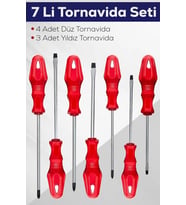 7'li Tornavida Seti (4 ADET DÜZ 3 ADET YILDIZ TORNAVİDA (Kırmızı)