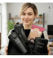 İsme Özel Erkek & Kadın Lüks Hediye Seti - Çelik Termos Bardak, French Press, Kupa, Filtre Kahve - Premium Hediye Paketli