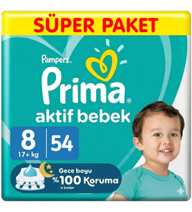 Prima 8 Beden Aktif Bebek Bezi Süper Paket 27x2 54 Adet
