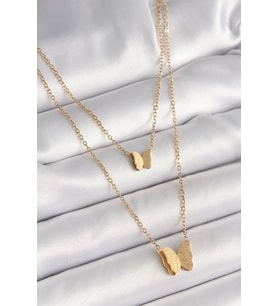 316L Çelik Gold Renk 2'Li Simli Kelebek Model Kadın Kolye 5886 - EEEEEE2615-1080