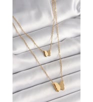 316L Çelik Gold Renk 2'Li Simli Kelebek Model Kadın Kolye 5886 - EEEEEE2615-1080