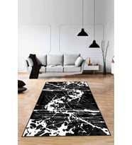 Siyah Vintage Kaymaz Tabanlı Makinede Yıkanabilir Halı AR524 - 100 x 160 cm