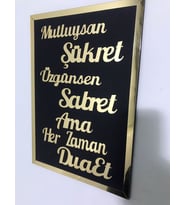 DEKOR TRENİ Gold Pleksi Sabret,Şükret Dua Et Tek Parça Duvar Tablosu