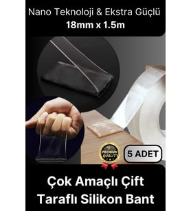 Çok Amaçlı İzolasyon Hava Su Sızdırmaz Çift Taraflı Silikon Şeffaf Nano Bant 18mm x 1.5m - 5 Adet