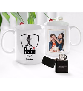 BK Gift Kişiye Özel Babalar Günü Hediyesi Fotoğraflı Kupa Bardak ve Benzinli Çakmak Seti-10 (Model 1)