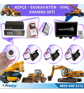 Uzaktan İzlemeli 4 Kameralı Ekskavatör Dozer Greyder Vinç Kepçe 1 Tb Harddisk Kamera Seti