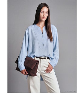 LCW Modest Mavi Kaçık Yaka Oversize Bluz