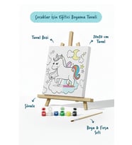 Unicorn Temalı Çocuk Boyama Tuvali Seti – Şövaleli Eğitici Boyama Seti 20x20 cm