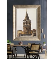 Tablore Taş Mozaik Dokulu Galata Kulesi Çerçeveli Kanvas Tablo Modern İstanbul Duvar Dekoru