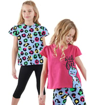 Kız Çocuk Siyah Leopar 2'li T-shirt Takım (Pembe)