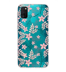 Samsung Galaxy M21 Kapak Floral Kırmızı Tasarımlı Şeffaf Silikon Kılıf