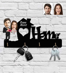Kişiye Özel Karikatür Baskılı Ahşap Anahtarlık Gelin Dağmat-2 25x15 cm