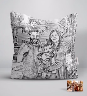 BK Gift Kişiye Özel Tam Boy Karakalem Aile Beyaz Yastık-2